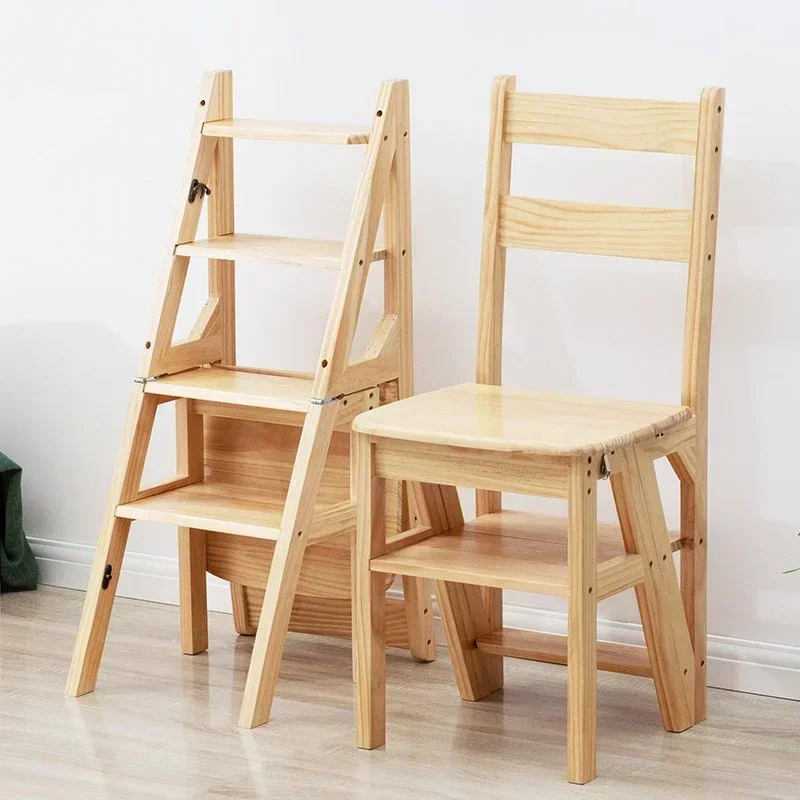 Solid Wooden Ladder Household Chair Multi-functional Foldable Ladder Chair Ladder Stool For Indoor Climbing Stairs