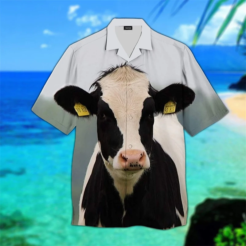 Mens Designer Clothes 3D Print Cow Shirt Oversized Summer 2024 Holiday Hawaii Beach Hawaiian Fashion Funny Camisa Masculino Tops