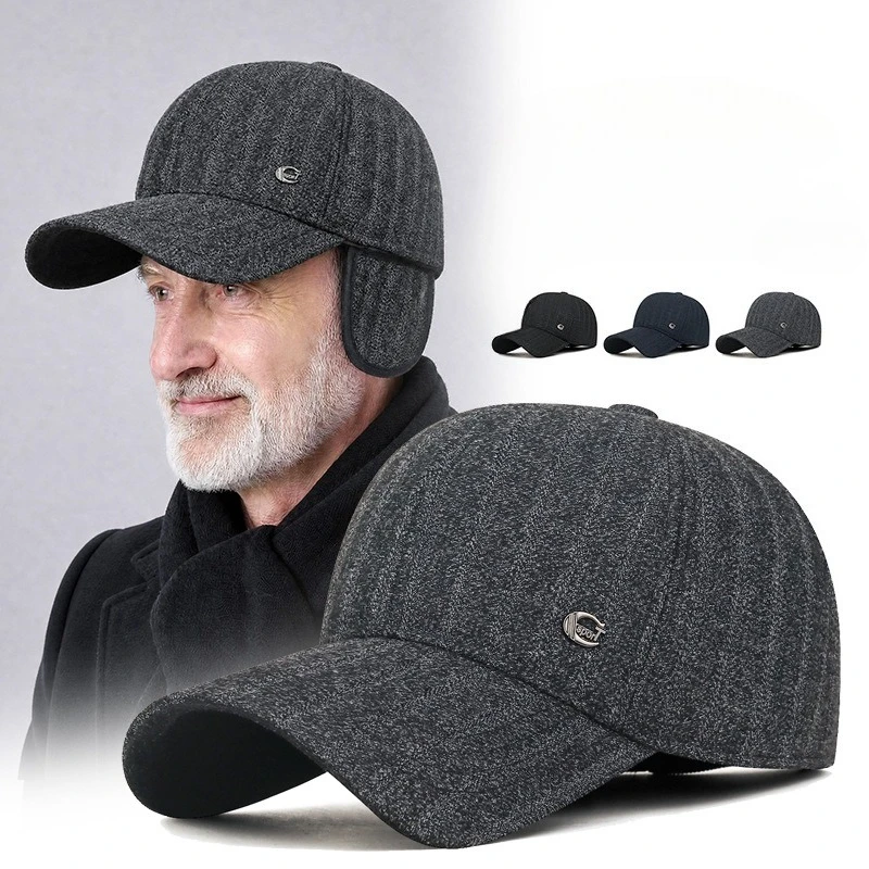 Autumn winter warm plush middle-aged and elderly ear protection baseball cap fashionwoolen cycling cold and windproof men's hat