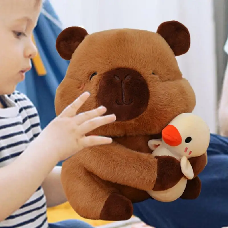 Capybara ตุ๊กตาสัตว์ที่ไม่ซ้ํากัน Capybara Plushy กอดเป็ดสีเหลือง 11.81in เด็ก Sleeping Comfort ตุ๊กตา KidsPlush ของเล่นหมอน