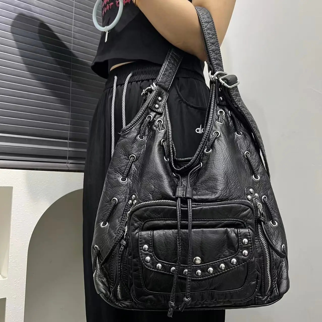 

Ladies' Fashion Spicy Girl Y2K Multi functional Shoulder Bag Large Capacity Retro Punk Street Backpack