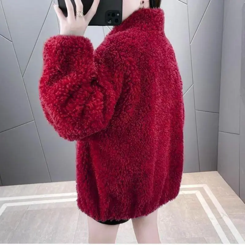 Winter Lamb Fleece Women\'s Coat Hoodie Fashion C Letter Harajuku Loose Plush Thickened Warm Zipper Sweatshirt Tops