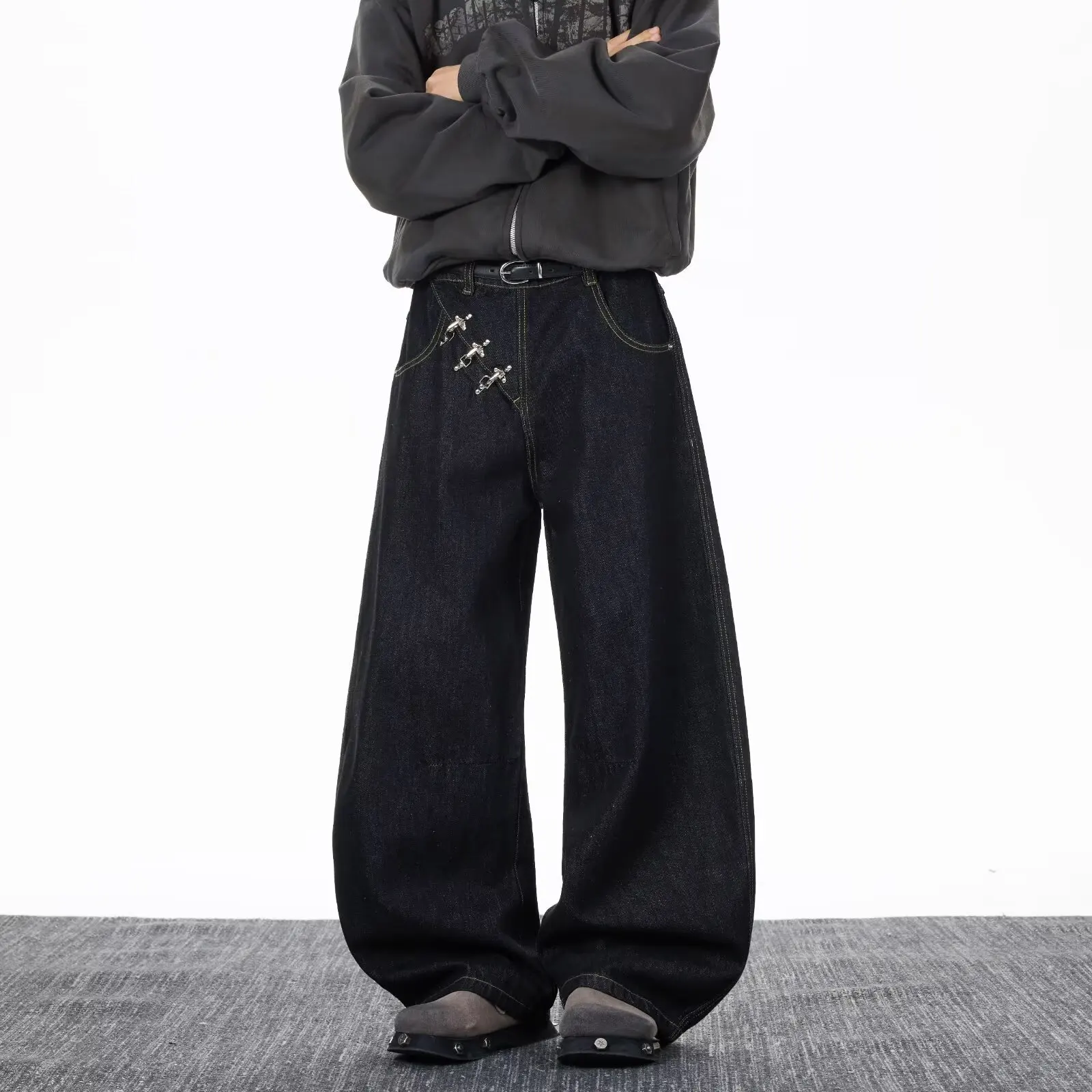 Black Scimitar Jeans Men's Spring 2026 New American Loose Straight Wide Leg Pants