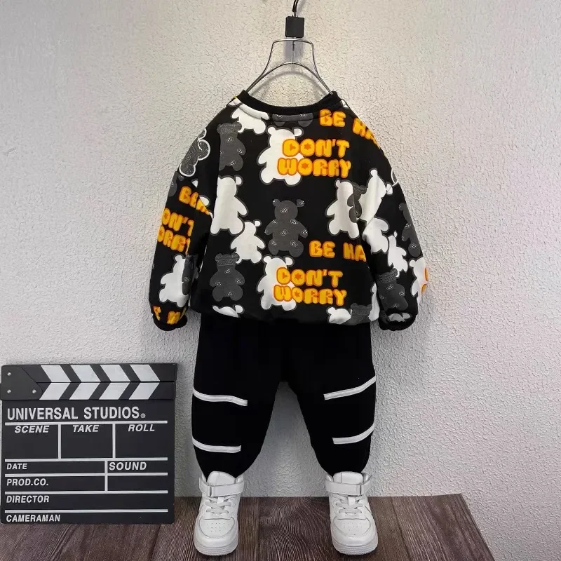 Spring Autumn Kids Bear Pattern Clothes Sets 2-14Y Kids 2pcs Winter Children's Pullover+pants Children Letter Sweater Suits image 4