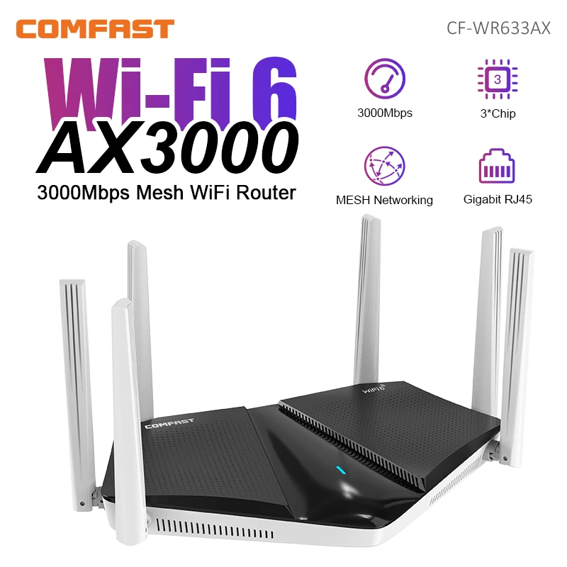 

COMFAST Router Wireless Repeater 3000Mbps Wifi Signal Booster Dual-Band 2.4G&5G WiFi Extender WiFi Amplifier Home Office Outdoor