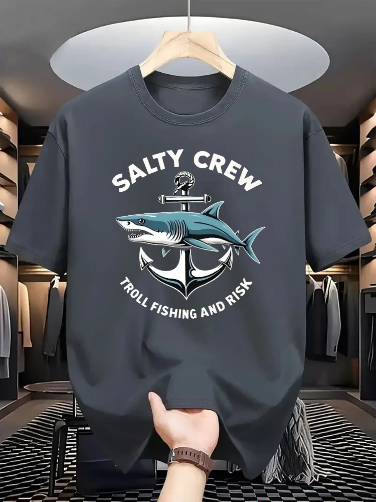 SALTY CREW Shark -100% cotton summer short-sleeved O-neck men's printed T-shirt.