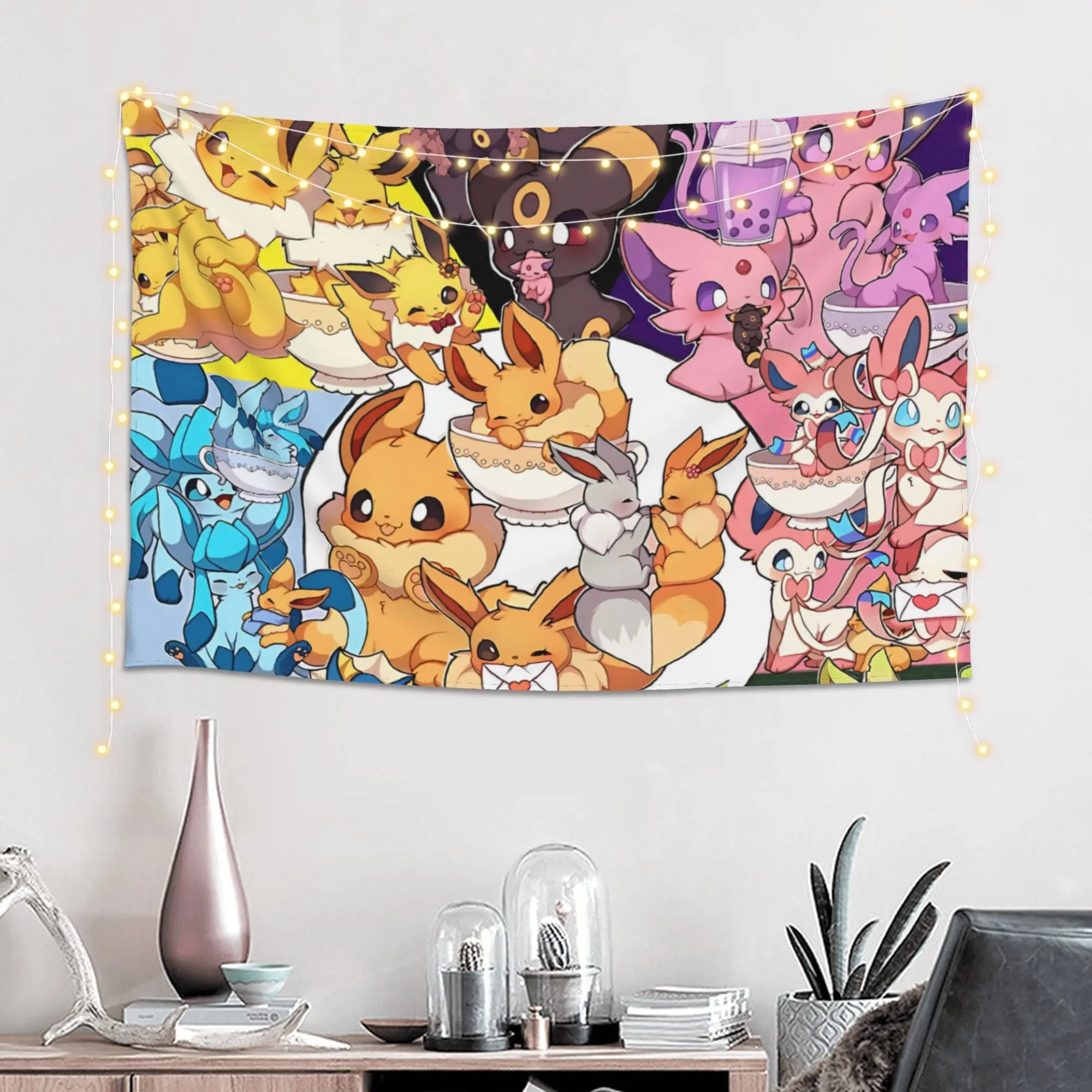 Pokemon Theme Eeveelution Collage Cutecore Tapestry Room decoration  Home Decoration Tapestry Decor Accessories Cute Room Decor