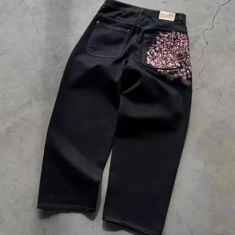 

Осень 2021, новые европейские и американские джинсы с вышитым узором, свободные и персонализированные уличные прямые брюки Harajuku