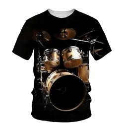 Summer Drum Kit Pattern Men's T-shirt Hip Hop 3D Print Personality   Neck Short Sleeve  Fashion Clothes