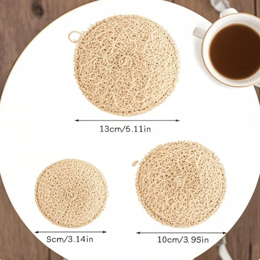 Single/double Layer Loofah Round Loofah Mat Heat Insulation Pot Mat Tea Coaster Teapot Mat Tea Set Accessories