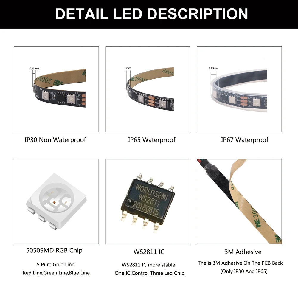 WS2812B WS2811 WS2815 WS2813 Pixel Smart RGB LED Strip WS2812 Individually Addressable 30/60/144pixels/Leds/M Tape Light