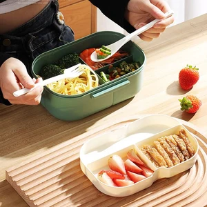 Dicke Plastik -Lunchbox mit geteiltem Fach, 2 -Layer -Mahlzeitbox, Bento -Kinokassenarbeiter, verfügbarer Mikrowellenofen, 1 Set Hauptverkaufsmikrowellen -Plastiktopf - №1