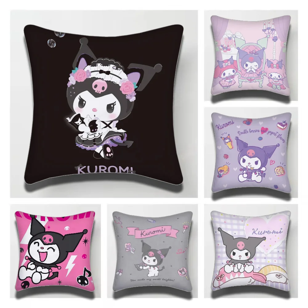 1PC Kuromi Sanrio Cute Pillow Case Short Plush Double-Sided Printing Home Machine Washable in Warm Winter Cushion Cover