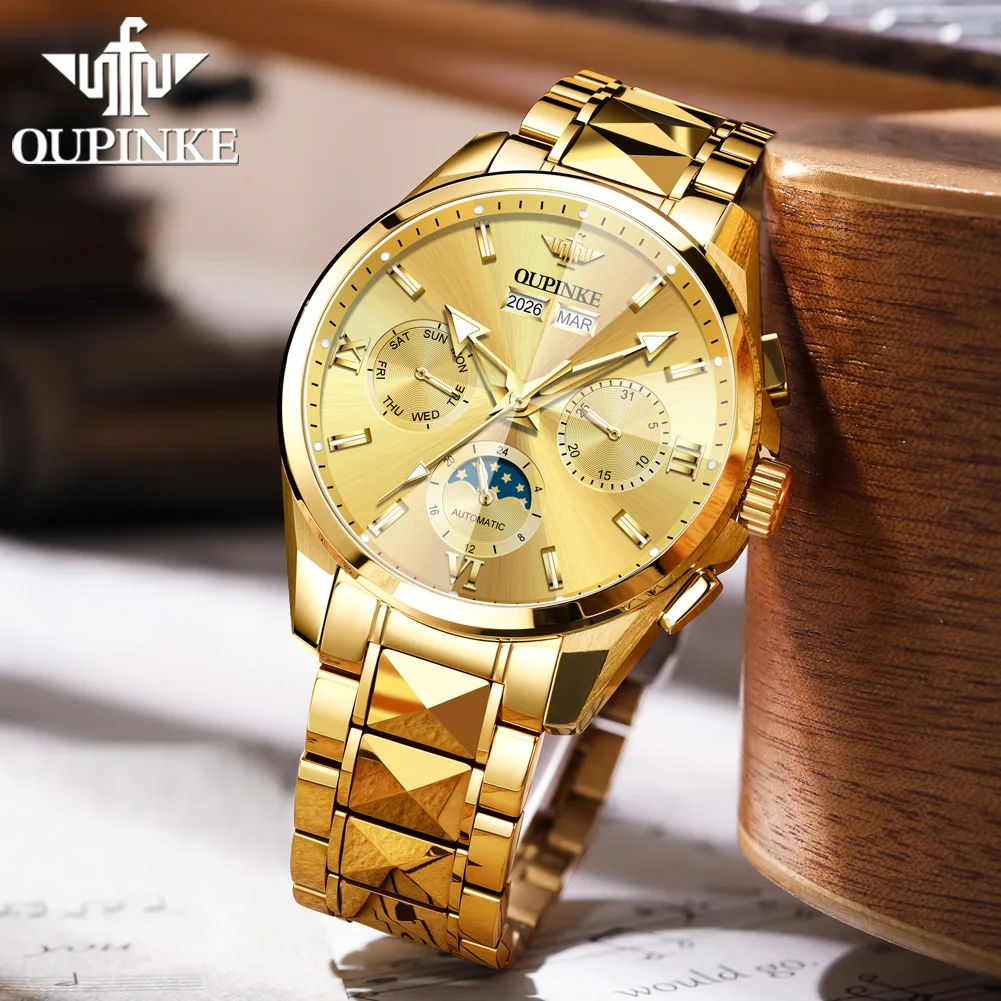 

Мужские часы OUPINKE 3325, роскошные, деловые, автоматические, механические, водонепроницаемые, с подсветкой, указателем даты, дня недели и фаз луны.