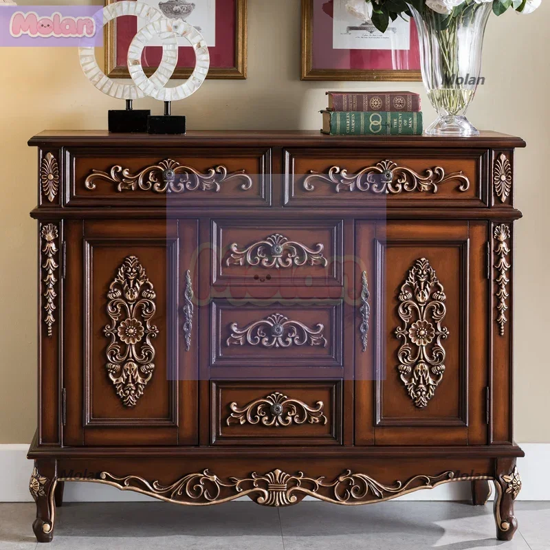 

European side cabinet Solid wood American porch cabinet Locker retro meal preparation cabinet Carved guest dining