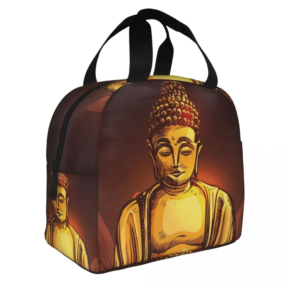 

Buddha On Lotus Flower Lunch Bento Bags Portable Aluminum Foil thickened Thermal Cloth Lunch Bag for Women Men Boy