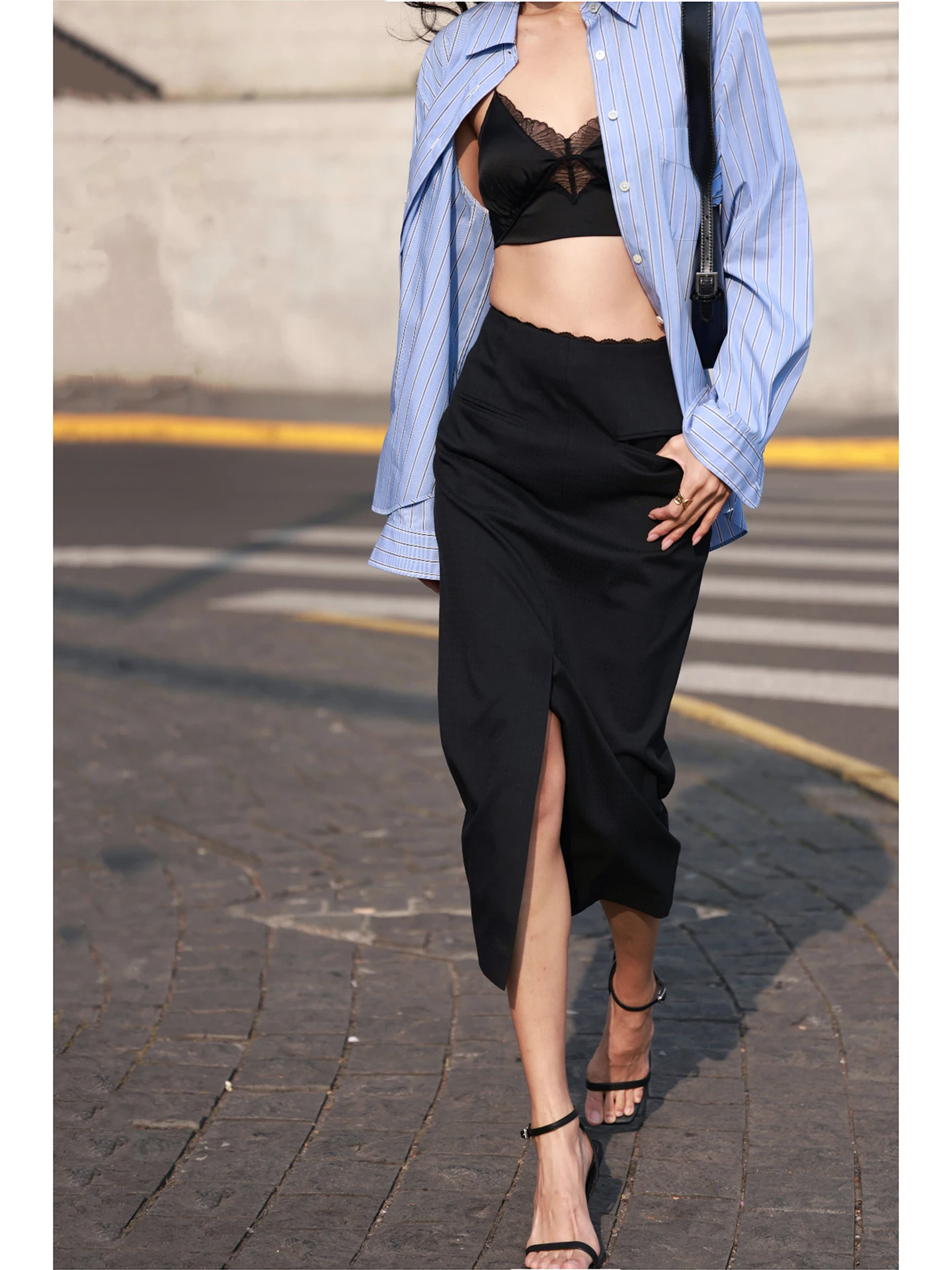 

Юбка FANNIU Early Spring Bla с текстурной кружевной отделкой и разрезом спереди, с высокой талией, прямого кроя, для повседневной носки, серия Commute