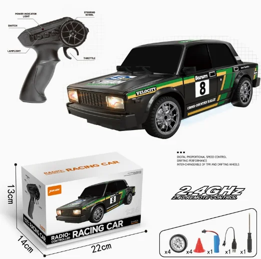 Generic 1:24 RC Drift Remote Control Car 4WD Racing Vehicle With Replaceable Tires Stepless Speed Control Toy For Boys Girls