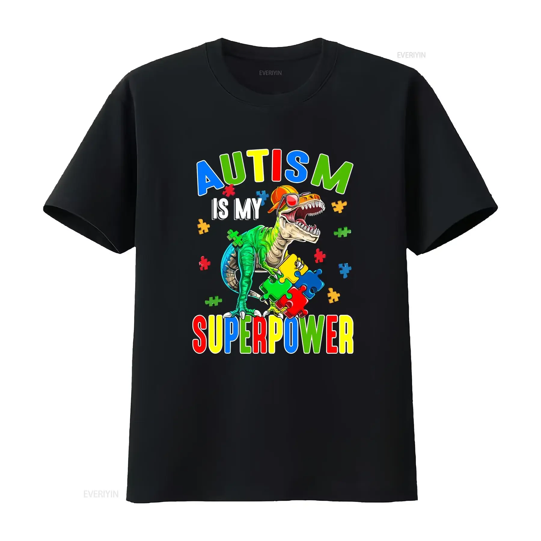 T Rex Dinosaur Autism Is My Superpower Awareness Kids Shirt  vintage Washed fashion designer clothes Unisex Stylish streetwear