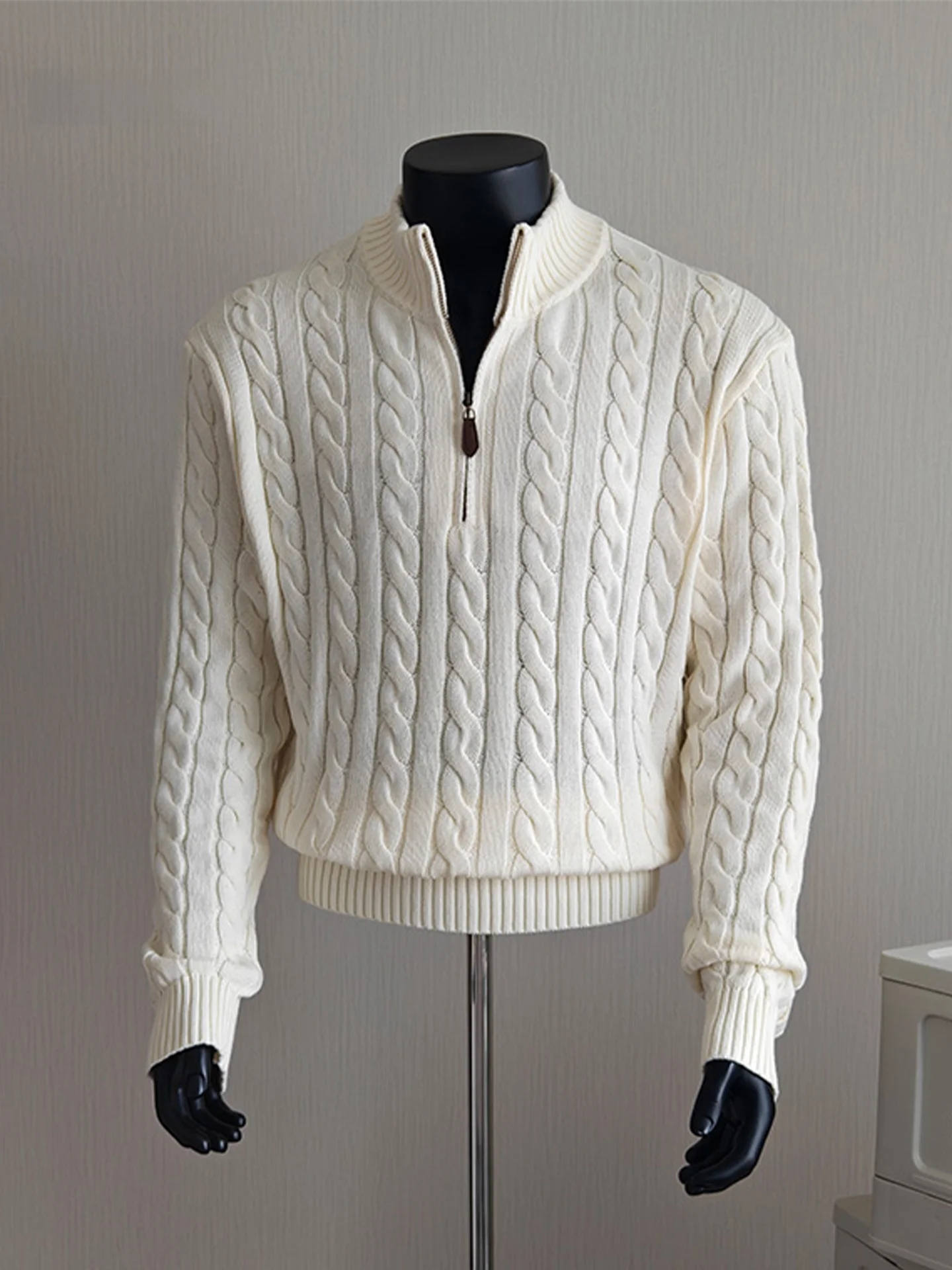 

Утепленный зимний мужской вязаный свитер на молнии, уютный, модный, из хлопка, с узором косичка, Cleanfit Sle