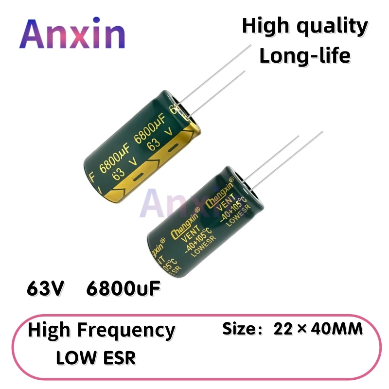 

2PCS 63V6800uF Aluminum Capacitor, High Frequency Low ESR 105°C Radial for Power Supply Long-life 22×40MM
