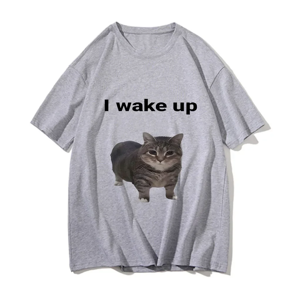 Cute Cat L Wake Up T Shirts Funny Cool Classic Men/Women Clothes Harajuku Aesthetic Tshirt Vintage Unisex Streetwear Tees