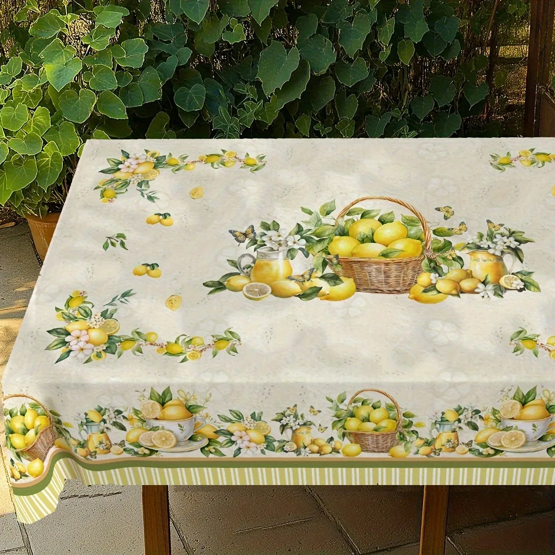 Tablecloth 1pc Retro Lemon Floral Tablecloth - Rectangular Polyester Material, Machine Made Design, with Lemon And Floral Pattern, Suitable for Spring/Summer Indoor/Outdoor Dining, Kitchen And Picnic Decoration - Ideal Gift