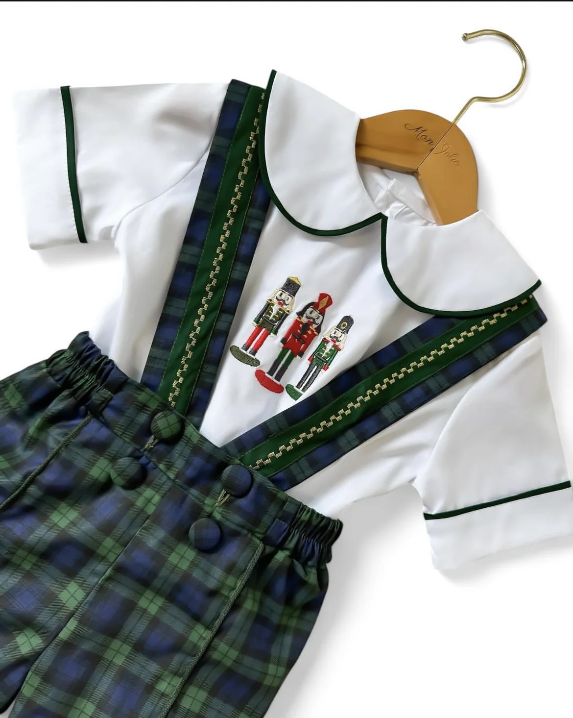 0-6Y Baby Boy Autumn Winter Green Plaid Nutcracker Embroidery Suit Outfit Set for Easter Eid Birthday Christmas B511