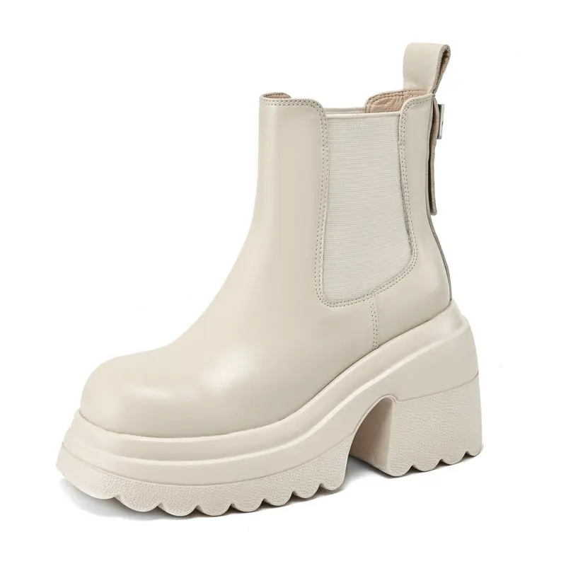 

2025 New Women Modern Boots Autumn Winter Genuine Leather Fashion Platform Beige Shoes Sexy 10cm Ultra-high Heel Boots