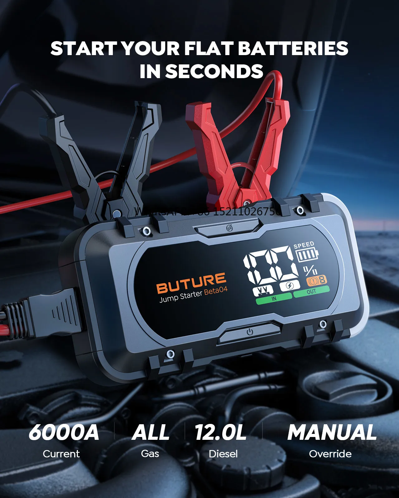 Buture Portable Emergency 6000A Lithiumion Battery Car Booster Starting Device 12V Car Jump Starter