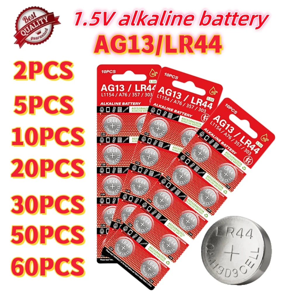 New 2-50pcs AG13 LR44 Batteries Button Cell Battery 1.5V 357 SR44 LR1154 Button Coin Batteries for Watch calculators Toys Remote