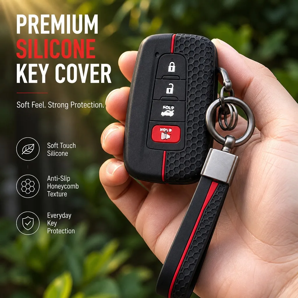 Silicone Key Fob Cover with Matching Keychain, Fits Toyota Camry RAV4 Corolla Prius Highlander Avalon C-HR to Lock Unlock