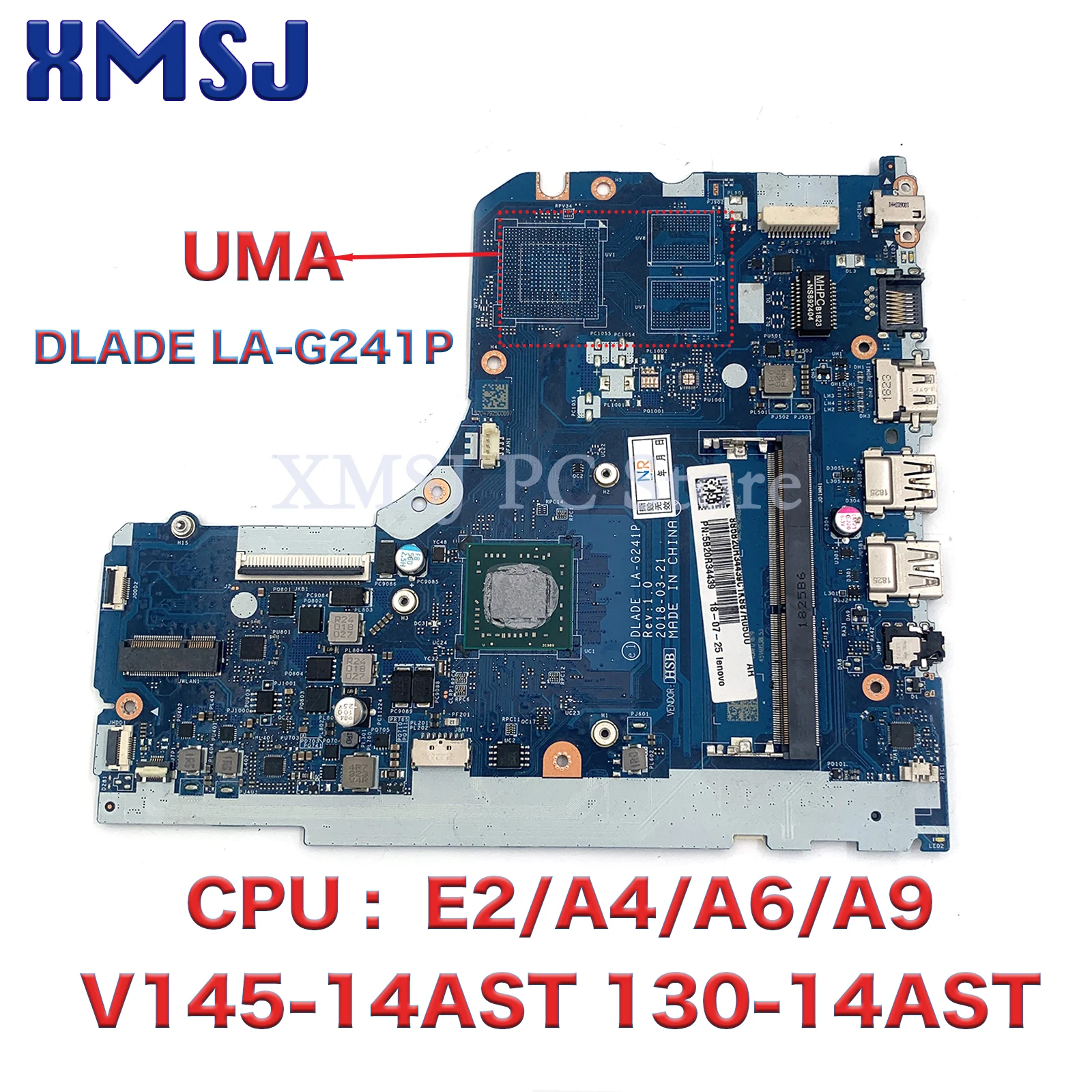 

For Lenovo V145-14AST 130-14AST Laptop Motherboard DLADE LA-G241P 5B20R34439 With E2/A4/A6/A9 AMD CPU 100% Tested Working