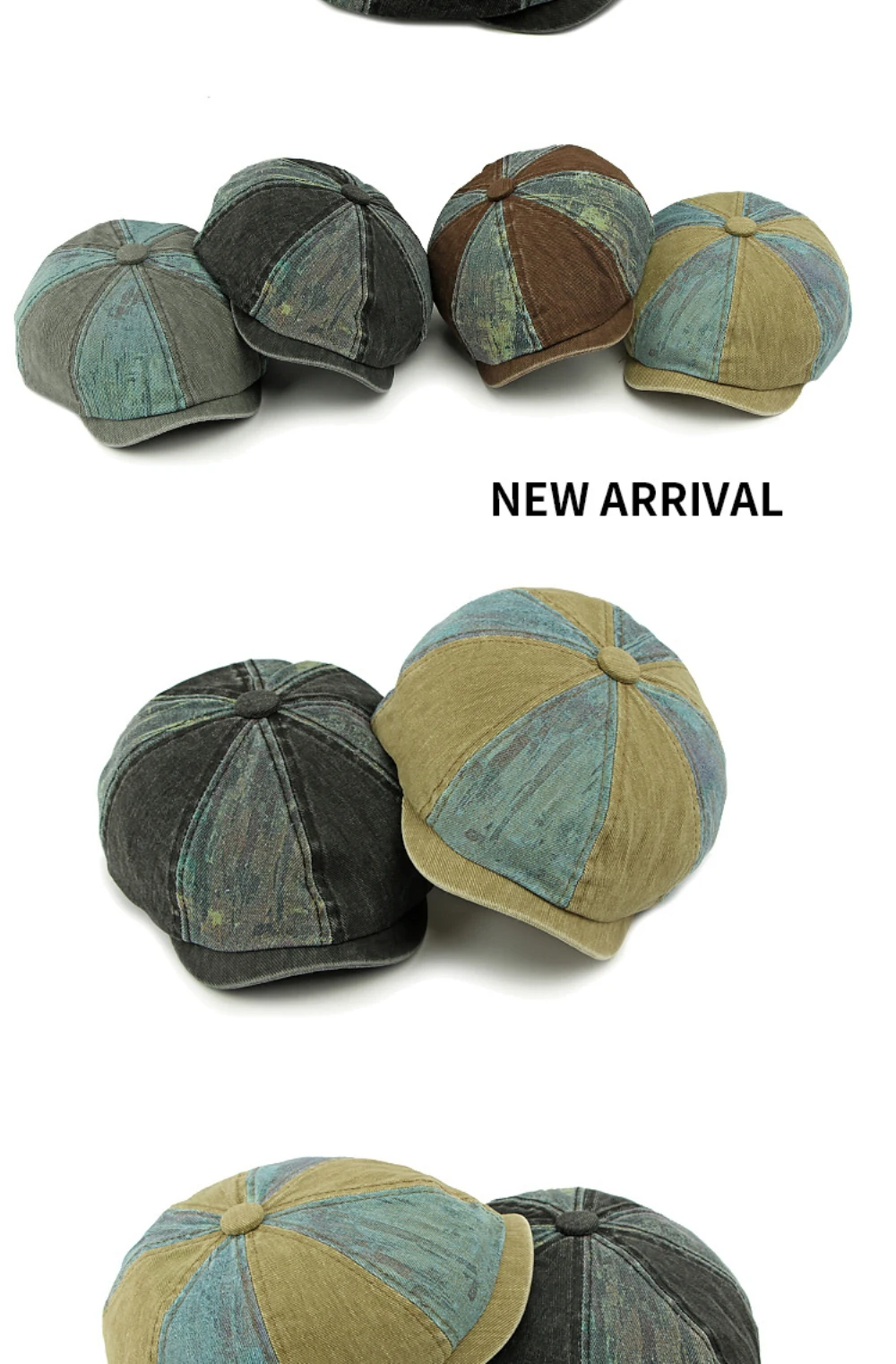 HT4789 Herren- und Damen-Baskenmützen, Neue Gewaschene Baumwoll-Flatcap, Unisex Achteckige Baskenmütze für Frühling, Sommer und Herbst, Patchwork-Baskenmütze – Detail 2