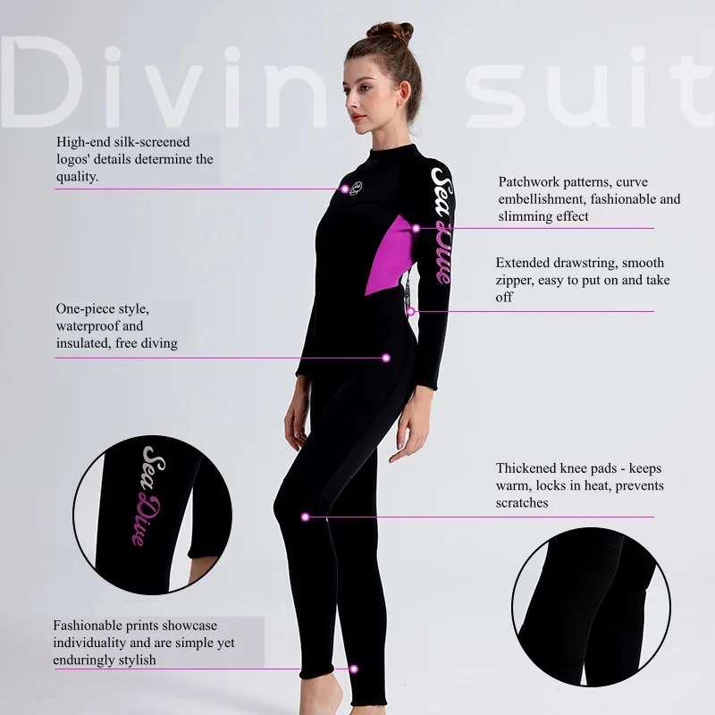 3 مللي متر النساء النيوبرين طويلة الأكمام الدفء Spearfishing التجديف السباحة بذلة الغوص كامل الجسم الغوص الانجراف بدلة غطس
