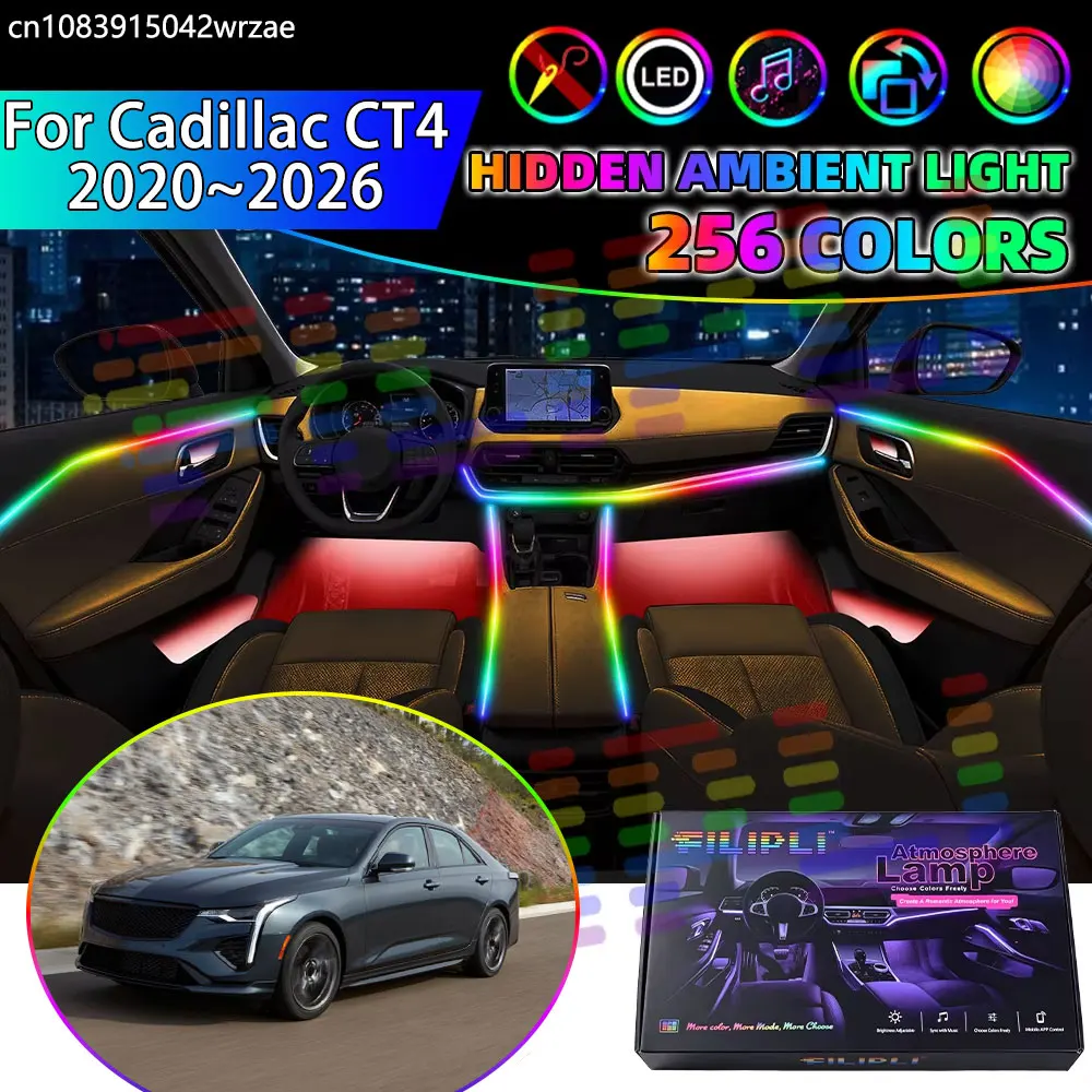 For Cadillac CT4 2020~2026 2021 2022 RGB Car Interior Ambient Lights Strips Breathing Lighting Kit App Control LED strips Auto