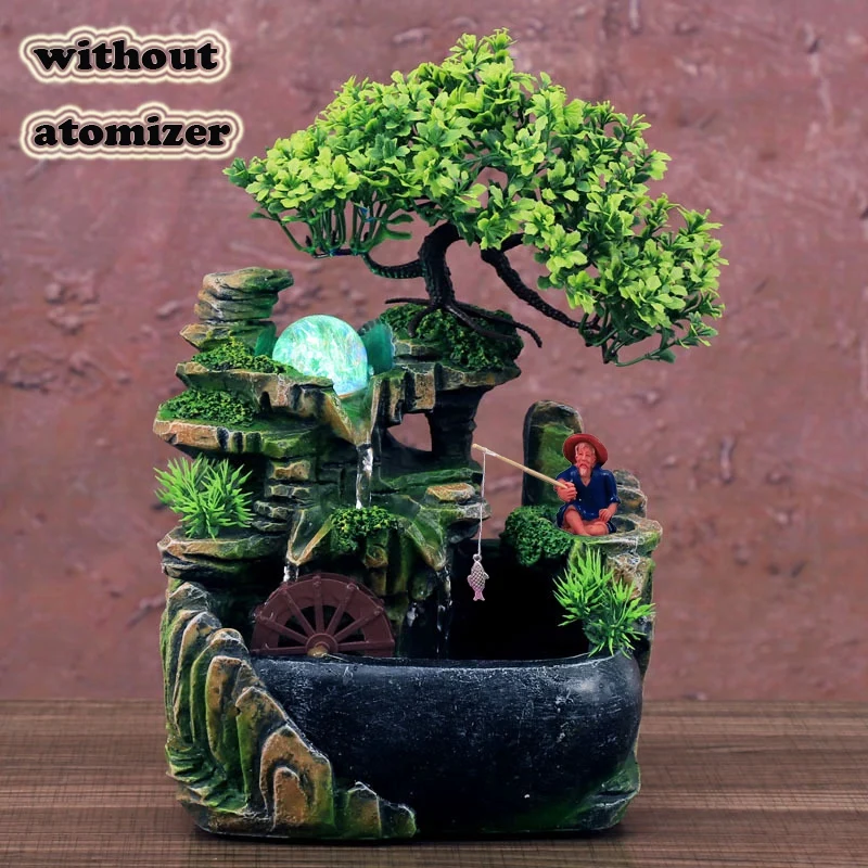 AA94-Indoor Resin Rockery Waterfall Feng Shui Flowing Water Fountain Desktop Ornament Office Decor EU Plug - view 5