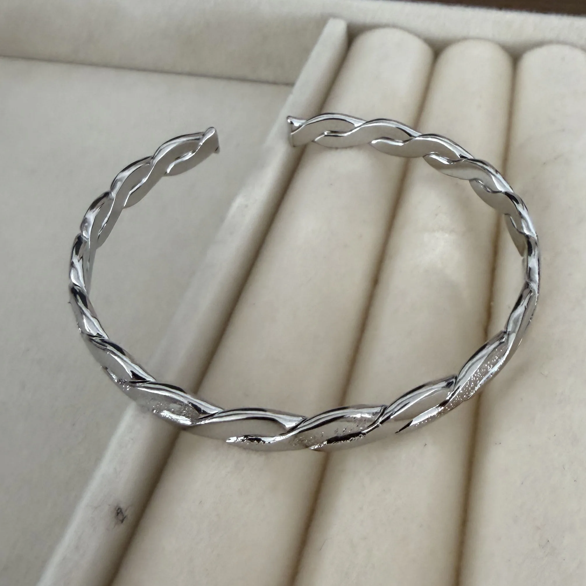 100% Solid 925 Sterling Silver Retro Bracelet for Women Men Vintage Handmade Wave Line Simple Bracelet Birthday Gift