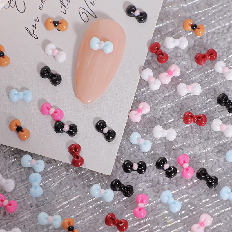 

50PCS 3D Nail Art Bow Charms Supplies Kawaii Accessories Resin Parts For Manicure Decor Nails Decoration Design Material Tool