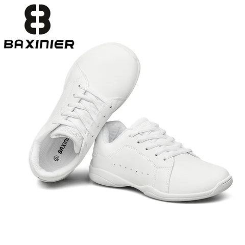 BAXINIER White Cheer Shoes for Girls Minimalist Wide Toe Box Kids Youth Wide Feet Barefoot Lightweight Cheerleading Sneakers Competition Training Tumbling