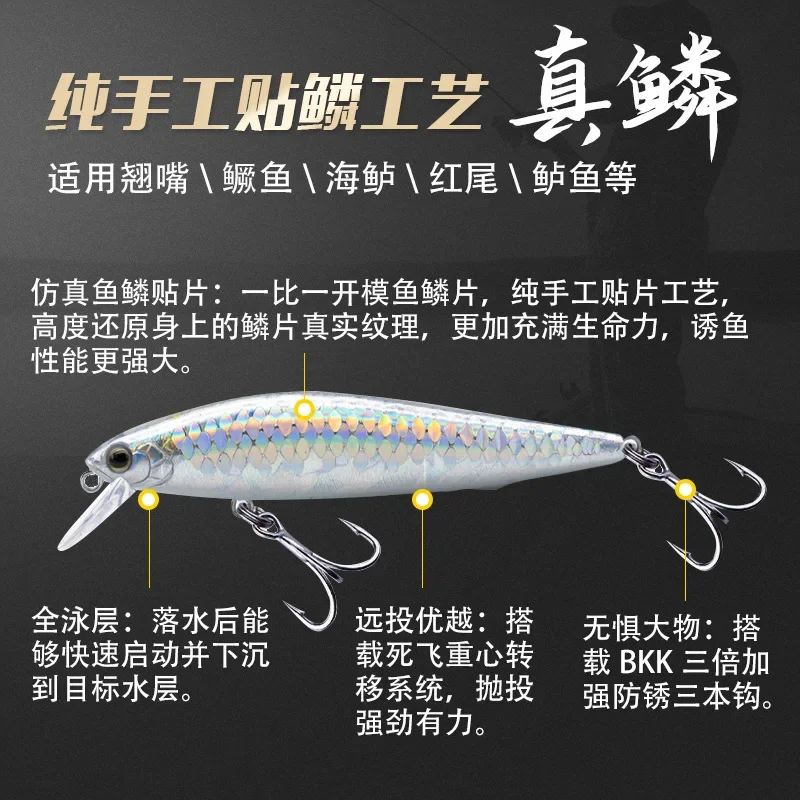 Luretv New EWE Summer Silver Knife Real Scale Submerged Mino Far Cast Mouth Bass Mandarin Fish Lure Bait