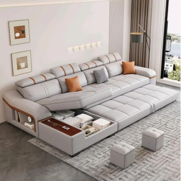 Sofa bed folding dual-purpose living room small apartment multi-functional technology cloth cat scratching skin telescopic strai