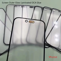 5Pcs Screen Front Outer Glass + OCA for iPhone X Xs Xr 11 12 13 14 Pro 15 Pro Max 15 Plus Screen Touch Panel Glass Hollow Lamina