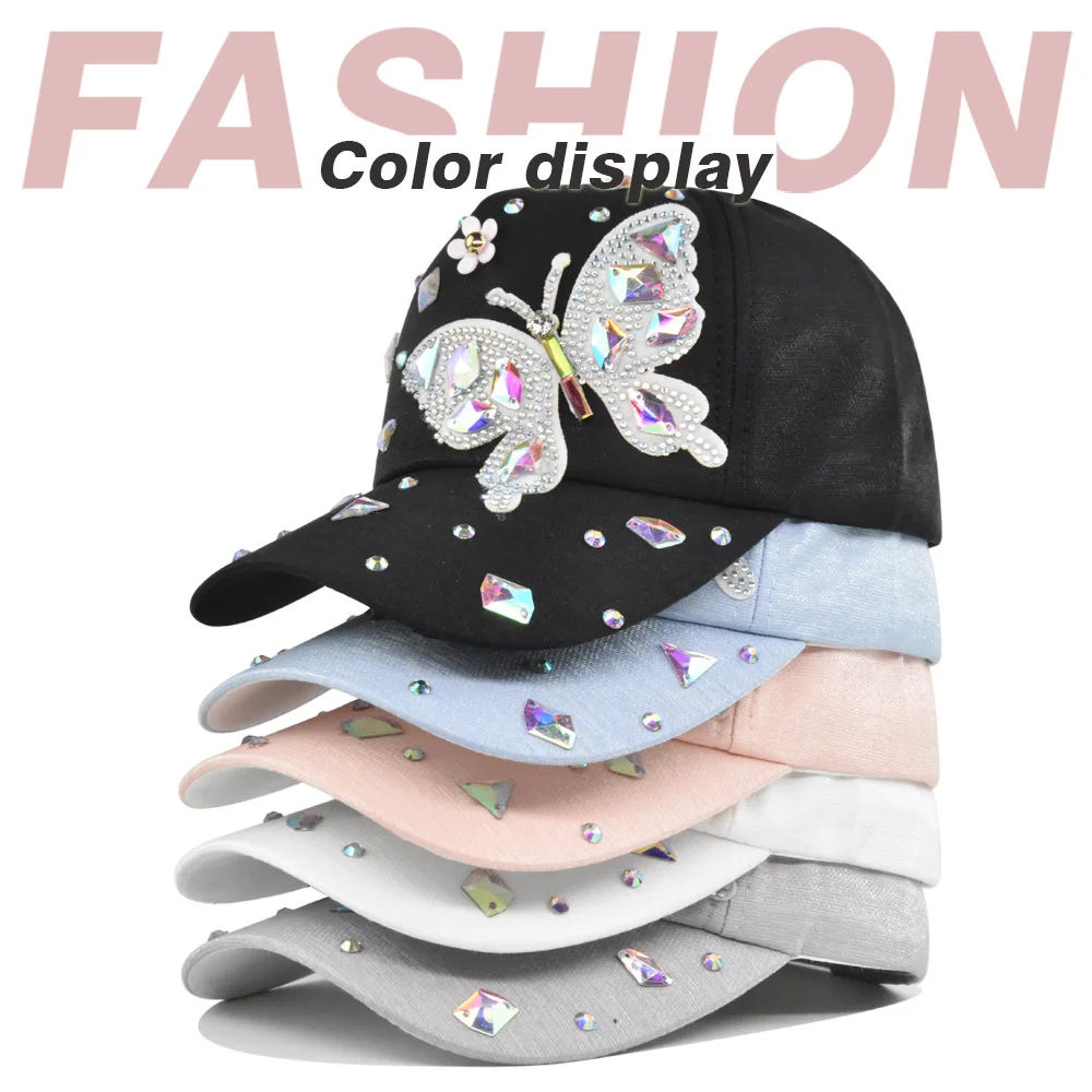 Women's Bling Rhinestone Butterfly Baseball Cap Adjustable Hip Hop Hat
