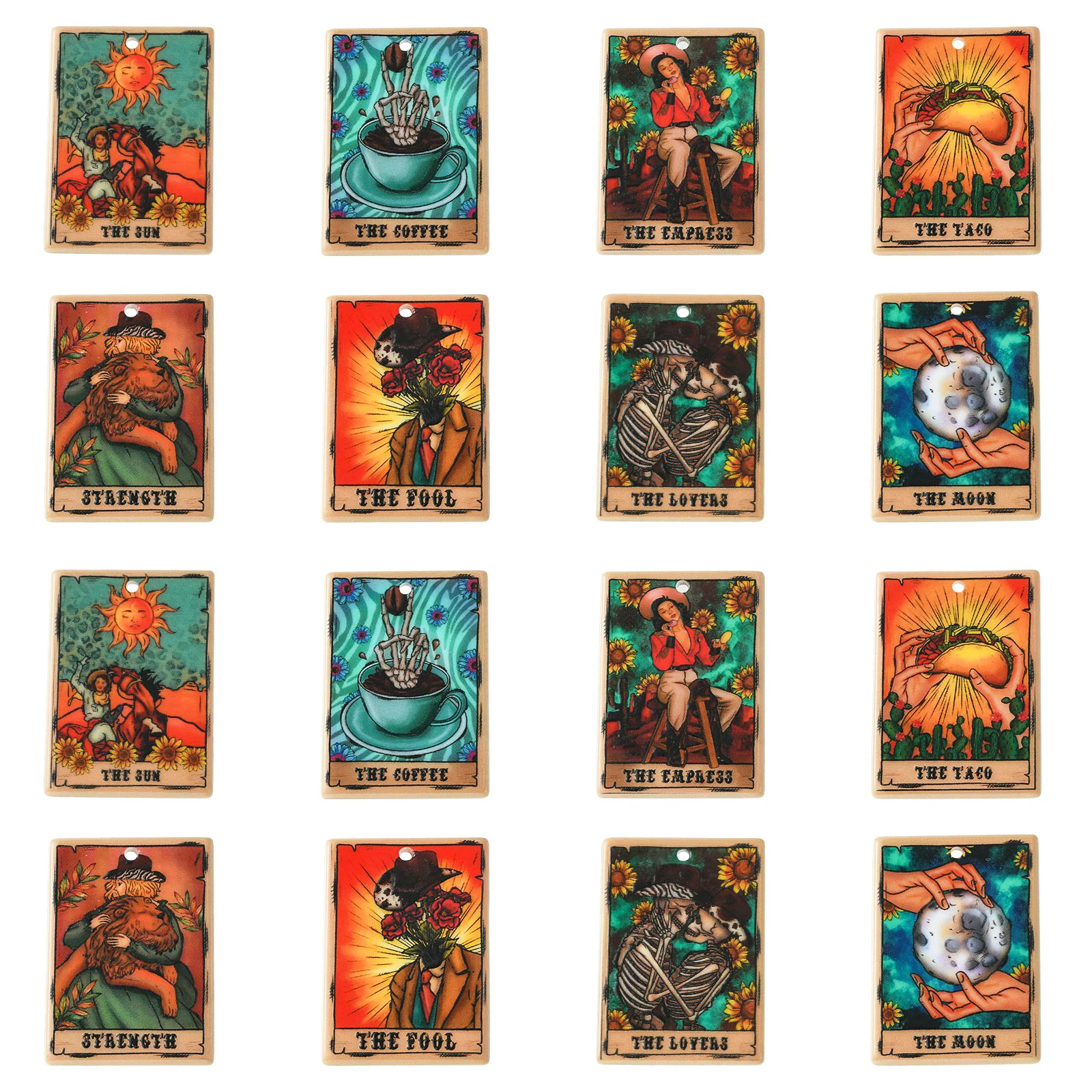 16Pcs 8 Styles Acrylic Tarot Card Charms Magic Divination Charms Rectangle with Tarot Charm for Jewelry Earrings Keychain Making