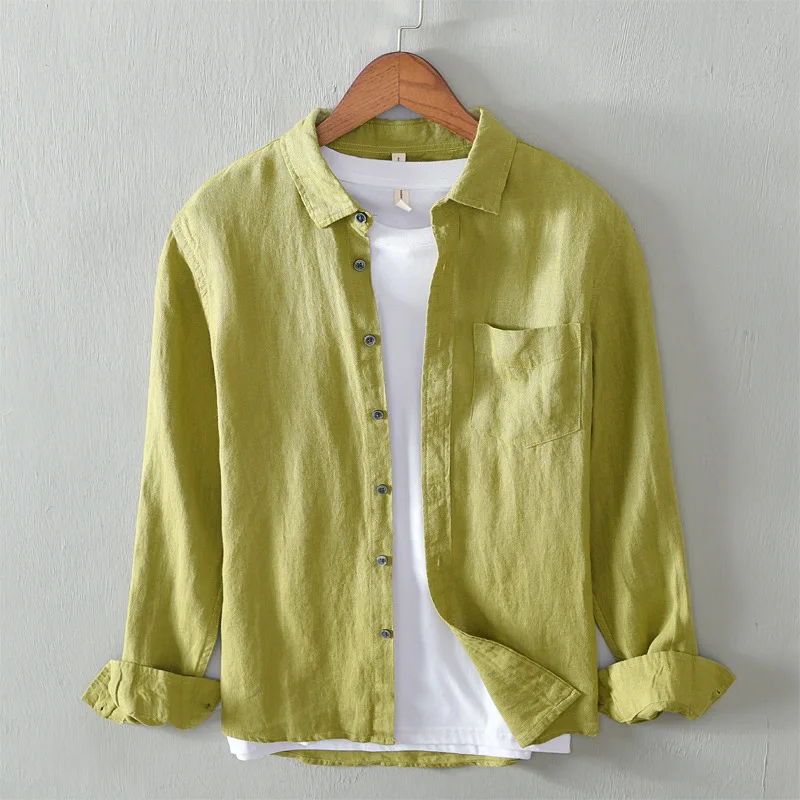 

Fre Linen Cotton irt Men's Long Sve Loose Summer Thin Breathable Youth Artistic Casual irt Trendy Plain Collar Design