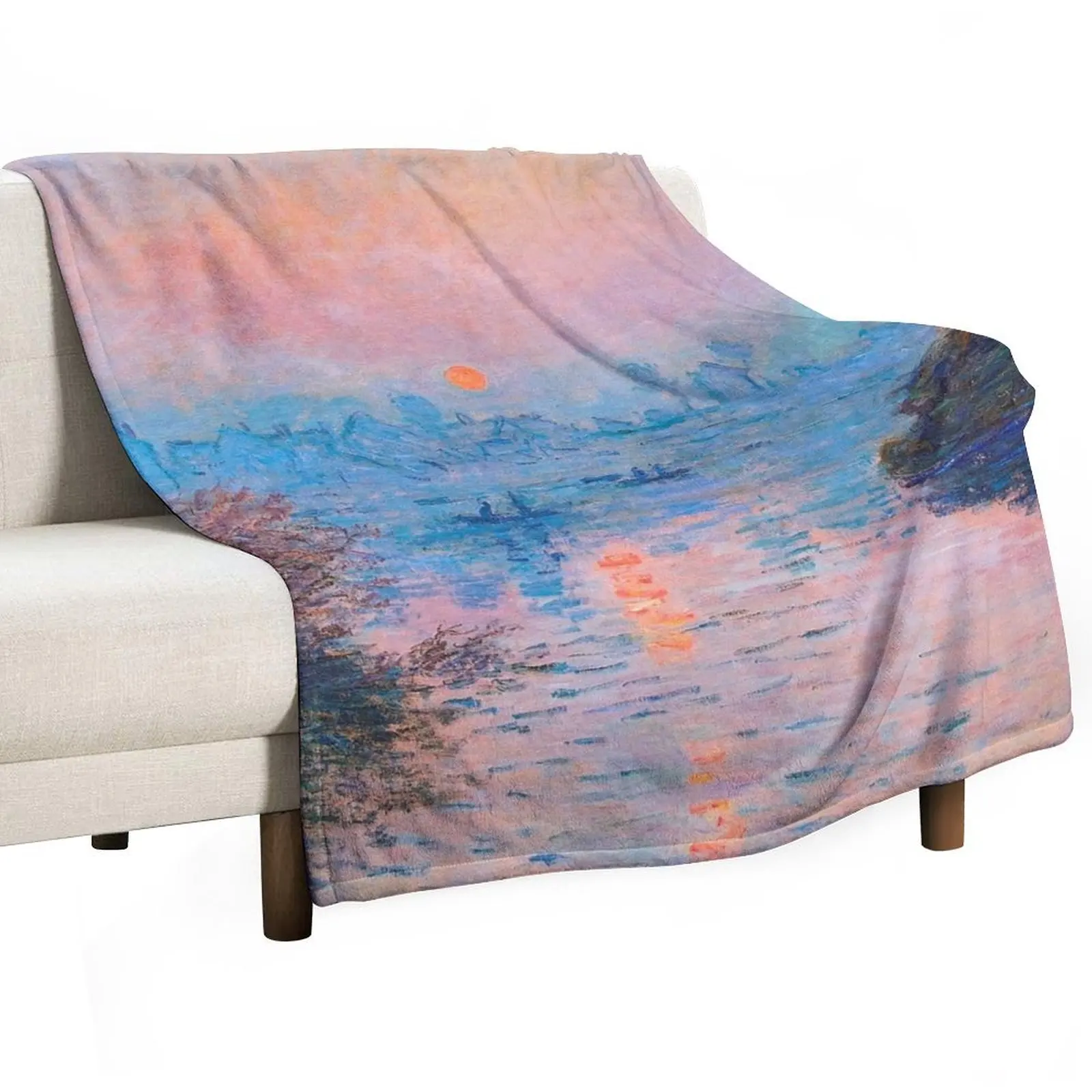 

Sunset on the Seine at Lavacourt Winter Effect by Claude Monet Throw Blanket Comforter christmas gifts Blankets