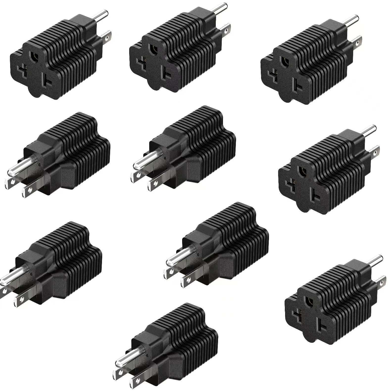 [10Pack] 4-in-1 15 Amp Household AC Plug to 20 Amp T Blade Adapter,5-15P to 5-20R,5-15P to 6-15R/6-20R,15A 125V to 20A 250V