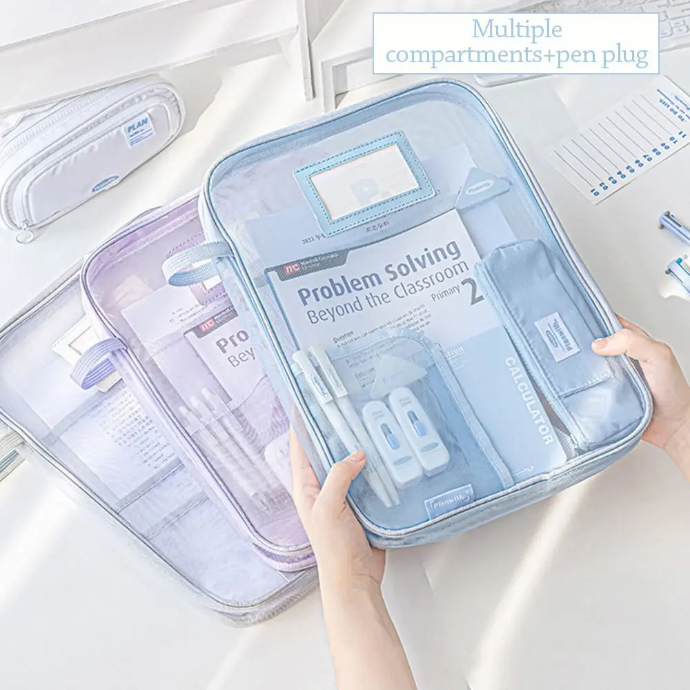 

L-Shaped File Bag Mesh Large Capacity Test Paper Classification Bag Document Holder Subject Classification Tote School Bag