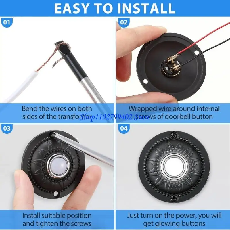 547F ترقيات معدنية تضيء زر ضغط جرس الباب استبدال معدني قوي مقاومة للحرارة تركيب بسيط للمنازل